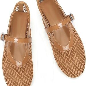Women's Tan Mesh Mary Jane Shoes